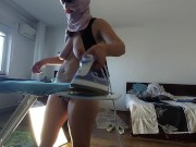 Amateur mom does chores in the naked house. 9/16