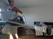 Amateur mom does chores in the naked house. 16/16