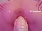 Squating fucking Huge Bad Dragon dildo to MONSTER creampie 12/16