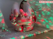 Her feet are in good shape and deftly jerk the black cock 10/16