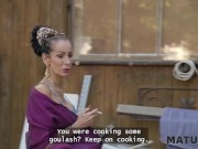 MATURE4K. Weird blonde Diana loves a lot of cum from 2 strangers on her huge tits 7/16