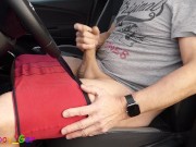 In the car on a dirt road, I work on my thick foreskin cock. 10/16