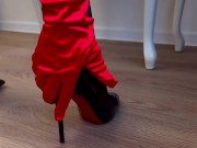 A girl wearing nude stockings and red gloves 15/16