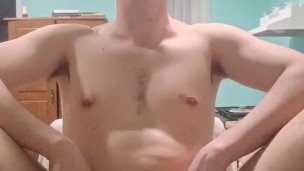 Handsome doing breathing excercises with flaccid cock