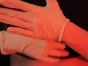 Mercilessly playing with his dick in medical gloves 3/16