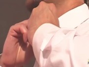 The elderly couple engaged in sexual intercourse while seated on the sofa inside the living room. 1/16