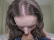 Cute 18 YEAR OLD Step Sis Started SUCKING Step Bro's HARD COCK- Amateur BLOWJOB FACIAL & Cum Swallow 2/16