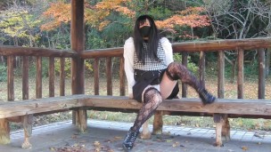 Cute transvestite who is crazy about outdoor exposure masturbates and urinates profusely