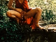 Cute petite girl pissing in nature. 10/16