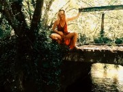 Cute petite girl pissing in nature. 11/16