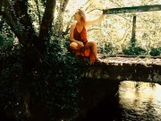 Cute petite girl pissing in nature. 12/16