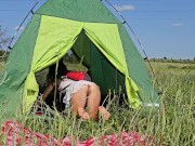 Voyeur HAIRY BUSH Pussy of a Hot Camping Girl # Naked tanning 3/16