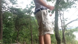 Public Masturbation by the river, sagging, showing some boxers