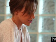 Big tit European babe Josephine Jackson gives client sensual busty hot oil titty massage table fuck 1/16