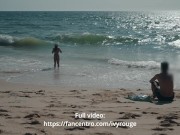 Wife shows her pussy to strangers on the beach. Public exposure. 3/16