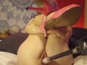Pink Heels CLOSE Up Teen Pussy Cumming with Fuck Machine! Upskirt Shaved 14/16