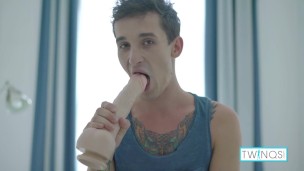 Tattooed Brunette Noah A Stuffs A Big Dildo In His Ass Hole!