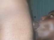 BIG TITTY COLLEGE BBW GETS ON HER KNEES AND SPIT SHINES THICK FAT GORILLA DICK!!!!!!!!! 1/16