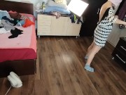 Amateur wife has fun trying on clothes she cuts. 8/16