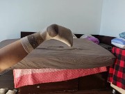 Amateur wife having fun trying on clothes that she cuts off. 1/16