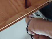 Sexy mom prepares breakfast, hairy pussy, big tits. 4/16