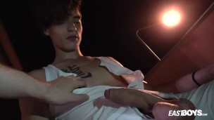 Beautiful twink muscle boy get handjob his big dick