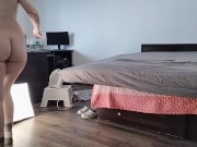 Amateur wife having fun trying on clothes that she cuts off. 16/16