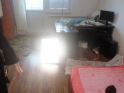 Amateur wife having fun trying on clothes that she cuts off. 4/16