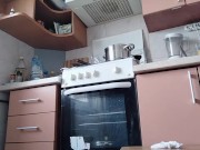 Amateur wife preparing food naked in the kitchen. Hairy latina bread, big ass. 8/16