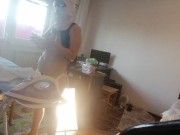 Amateur wife doing housework naked. Latina with hairy pussy, big ass. 4/16