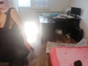 Amateur wife having fun trying on clothes that she cuts off. 4/16