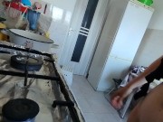 Sexy Latina nude in the kitchen. Sexy naked wife prepares food in the kitchen. 13/16