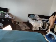 Amateur wife does housework naked. Latina with hairy pussy, big ass. 15/16