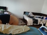 Amateur wife does housework naked. Latina with hairy pussy, big ass. 4/16