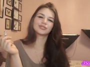 Teen latina brunette with blue eyes teases you with slow, seductive smoking 12/16