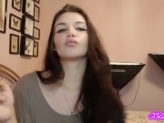 Teen latina brunette with blue eyes teases you with slow, seductive smoking 13/16