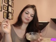 Teen latina brunette with blue eyes teases you with slow, seductive smoking 15/16