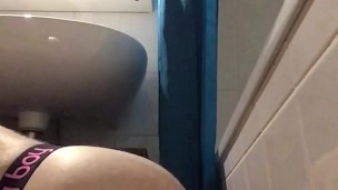 Enjoying my dildo in the bathroom