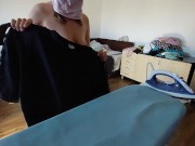 Amateur wife does housework naked. Brunette with hairy pussy, big ass. 11/16