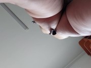 Sexy Latina nude in the kitchen. Sexy naked wife prepares food in the kitchen. 7/16