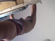 Amateur wife does housework naked. Brunette with hairy pussy, big ass. 8/16