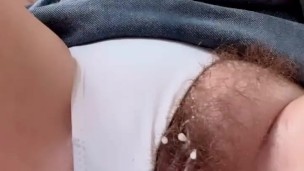 PHAT HAIRY CUNT! PEEING THROUGH HER WET PANTIES WHILE SMOKING💦💦