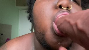 Black Trans Masc Sheds Tears Sucking Big Dick
