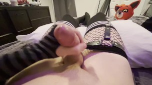 18 Year Old Femboy CUMS while wearing fish nets