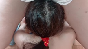 My girlfriend licks another girl's pussy and I stroke her with my foot - IkaSmokS