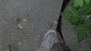 The most powerful cum shot at night on the street