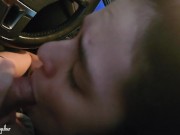 Real naughty girl catches me jerking at the car and decides to swallow it 15/16