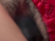 Brunette hairy pussy masturbates with a big black dildo and creampie 7/16