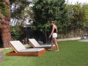Super Slut Lily Phillips sunbathes NAKED in front of Step Brother 1/16