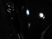 Dirty Girl in Shiny Spandex and Latex Skirt gives Handjob till Cum 12/16